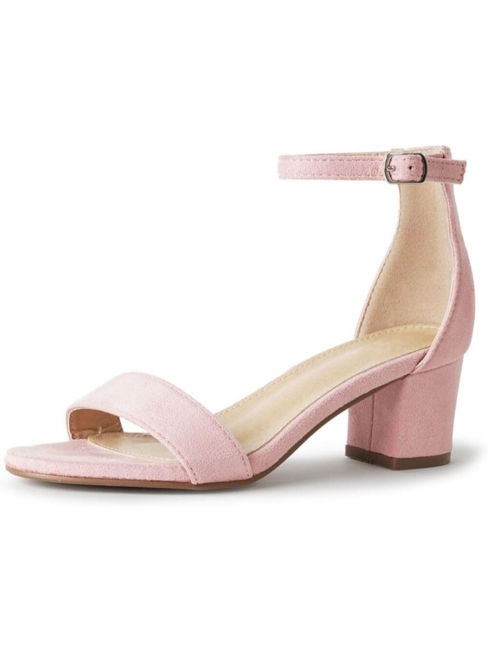 J Adams Women's Mauve Vegan Suede Daisy Block Heel Ankle Strap Open Toe Sandal